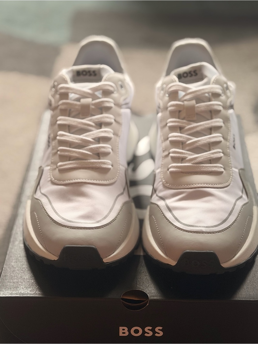 BOSS Men’s White & Gray Lace-Up Sneakers